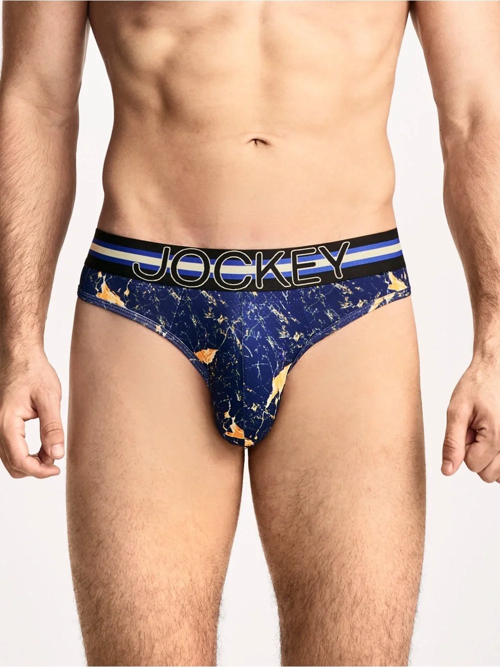 Jockey Men's Navy Marble Thong - Navy/Gold